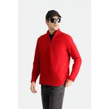 Koyu Kırmızı Yarım Fermuarlı Dik Yaka Soğuk Geçirmez Tüylenme Yapmayan Polar Sweatshirt