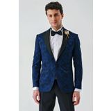 Koyu Lacivert Çıkarılabilir Kırlangıç Yaka Likralı 6 Drop Slim Fit Smokin Damatlık 1001240204
