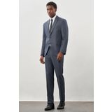Koyu Lacivert Çizgili Desen Bez Ayağı Mono Yaka Tam Astar Çift Yırtmaç 2 Düğme 6 Drop Comfort Fit Classic Takım Elbise 1001245160