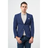 Koyu Lacivert Kareli Mono Yaka Likralı 6 Drop Ekstra Slim Fit Casual Ceket 1002240156
