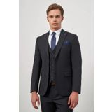 Koyu Lacivert Kendinden Desenli Armürlü Kılıç Yaka Tam Astar Çift Yırtmaç 2 Düğme Yelekli 6 Drop Slim Fit Classic Takım Elbise 1001245156