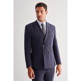 Koyu Lacivert Kılıç Yaka Tam Astar 6 Drop Slim Fit Esnek Kruvaze Takım Elbise 1001255155