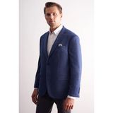 Koyu Lacivert Mono Yaka Kareli Desen Esnek 4 Drop Comfort Fit Classic Ceket 1002255156