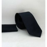 Koyu Lacivert Slim Fit (ince) Düz Renk Mendilli Saten Kravat - SS-24 SS-18-GF