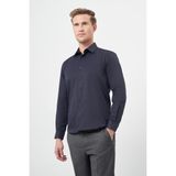 Koyu Lacivert Uzun Kol Düz Bez Ayağı Sert Yaka Cepsiz Pamuklu Classic Slim Fit Gömlek 1004245267 - XS