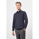 Koyu Lacivert Uzun Kol Düz Bez Ayağı Sert Yaka Cepsiz Pamuklu Classic Slim Fit Gömlek 1004245267