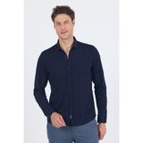 Koyu Lacivert Uzun Kol Düz Örme Polo Yaka Cepsiz Esnek Classic Slim Fit Gömlek 1004250153_200 - XL