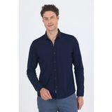 Koyu Lacivert Uzun Kol Düz Örme Polo Yaka Cepsiz Esnek Classic Slim Fit Gömlek 1004250153_200