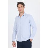 Koyu Lacivert Uzun Kol Sert Yaka Cepsiz Slim Fit Pamuklu Gömlek 1004250225 - 2XL