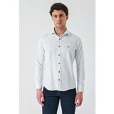 Koyu Lacivert Uzun Kollu Desenli Armürlü Cepsiz Pamuklu Klasik Slim Fit Dar Kesim Gömlek 1004240189