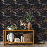 Koyu Lotus Çiçekleri Duvar Kağıdı, Kendinden Yapışkanlı Çok Amaçlı PVC Folyo, DIY Duvar Kağıdı (66x66 cm)