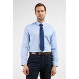 Koyu Mavi Sert Yaka Uzun Kol Cepsiz Slim Fit Pamuklu Gömlek 1004255228
