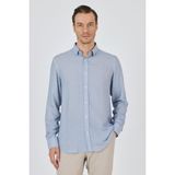 Koyu Mavi Uzun Kol Baskılı Cepsiz Keten Casual Slim Fit Gömlek 1004250112 - 3XL