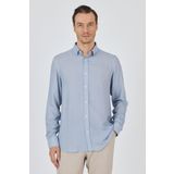 Koyu Mavi Uzun Kol Baskılı Cepsiz Keten Casual Slim Fit Gömlek 1004250112