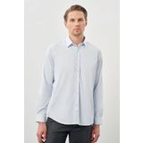 Koyu Mavi Uzun Kol Düz Bez Ayağı Sert Yaka Cepsiz Esnek Classic Slim Fit Gömlek 1004245223_300
