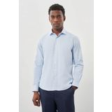 Koyu Mavi Uzun Kol Düz Bez Ayağı Yarım İtalyan Yaka Cepsiz Pamuklu Classic Slim Fit Gömlek 1004245268