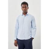 Koyu Mavi Uzun Kol Düz Yarım İtalyan Yaka Cepsiz Pamuklu Classic Slim Fit Gömlek 1004245268 - XL