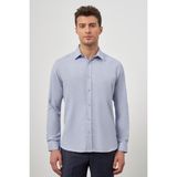 Koyu Mavi Uzun Kol Kendinden Armürlü Cepsiz Pamuklu Classic Slim Fit Gömlek 1004245161 - 2XL
