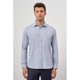 Koyu Mavi Uzun Kol Kendinden Armürlü Cepsiz Pamuklu Classic Slim Fit Gömlek 1004245161