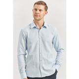 Koyu Mavi Uzun Kol Kendinden Desenli Armürlü 032 Sert Yaka Casual Slim Fit Gömlek 1004240249