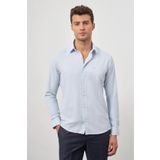 Koyu Mavi Uzun Kol Kendinden Desenli Armürlü 032 Sert Yaka Classic Slim Fit Gömlek 1004245151