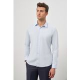Koyu Mavi Uzun Kol Kendinden Desenli Armürlü 032 Sert Yaka Classic Slim Fit Gömlek 1004245152