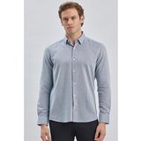 Koyu Mavi Uzun Kol Kendinden Desenli Armürlü Yarım İtalyan Yaka Classic Slim Fit Gömlek 1004240250