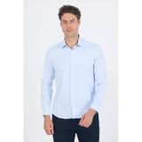 Koyu Mavi Uzun Kol Sert Yaka Cepsiz Slim Fit Pamuklu Gömlek 1004250225