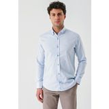 Koyu Mavi Uzun Kollu Oxford Cepsiz %100 Pamuk Klasik Slim Fit Dar Kesim Gömlek 1004240188