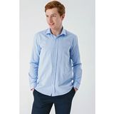 Koyu Mavi Uzun Kollu Oxford Cepsiz Pamuklu Klasik Slim Fit Dar Kesim Gömlek 1004240235