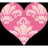 Koyu Pembe Damask Desenli Kalp Duvar Stickerı