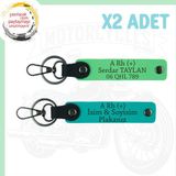 Koyu Turkuaz-Fıstık Yeşil, Motosiklet Sevene, İsim Plaka ve A + Kan Grubu Yazılı 2'li Anahtarlık