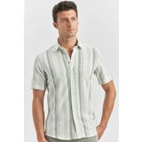 Koyu Yeşil Kısa Kollu Çizgili Armürlü Pamuklu Casual Slim Fit Dar Kesim Gömlek 1004240243