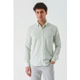 Koyu Yeşil Uzun Kollu Çizgili Biritli Yaka Pamuklu Likralı Casual Slim Fit Dar Kesim Gömlek 1004240233