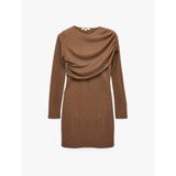 Koyun Yünü Karışımlı Slim Fit Uzun Kollu Drapeli Mini Elbise