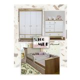 Koza %100 MDF Panjur Ahşap Beyaz Bebek & Çocuk Odası Takımı 4 Kapılı Dolap& Kapitoneli Karyola & Şİfonyer