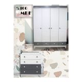 Koza %100 MDF Stella Gri 4 Kapılı Dolap & Stella Gri 4 Çekmeceli Şİfonyer