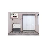 Koza %100 MDF Stella Gri Beyaz 3 Kapılı Dolap & Stella Gri Beyaz Şifonyer