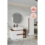 Koza Beyaz 80 Cm %100 Mdf Banyo Dolabı Ayna Lavabo Boy Dolabı Beyaz