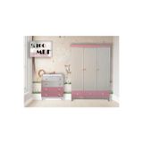 Koza Bohem %100 MDF Beyaz Pembe 3 Kapılı Dolap & Bohem %100 MDF Beyaz Pembe 4 Çekmeceli Şifonyer