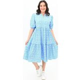 Koza Butik Kadın Büyük Beden Çiçek Desenli Elbise 5230-25 Bebe Mavi 2XL