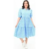 Koza Butik Kadın Büyük Beden Çiçek Desenli Elbise 5230-25 Bebe Mavi XL