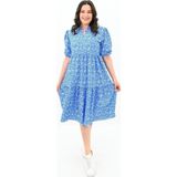 Koza Butik Kadın Büyük Beden Çiçek Desenli Elbise 5230-25 Koyu Mavi XL