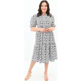 Koza Butik Kadın Büyük Beden Çiçek Desenli Elbise 5230-25 Siyah 2XL