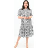 Koza Butik Kadın Büyük Beden Çiçek Desenli Elbise 5230-25 Siyah 3XL