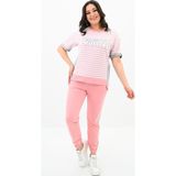 Koza Butik Kadın Büyük Beden Çizgili Eşofman Takımı 8106-24 Pembe 2XL