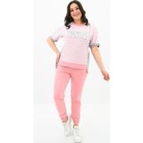 Koza Butik Kadın Büyük Beden Çizgili Eşofman Takımı 8106-24 Pembe 4XL