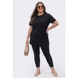 Koza Butik Kadın Büyük Beden Kısa Kollu Yan Düğüm Detaylı Bluz 2039-26 - Siyah - 2XL