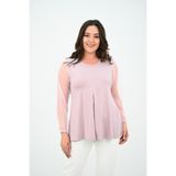 Koza Butik Kadın Büyük Beden Pileli V Yaka Tül Detaylı Bluz 1857-25 - 2XL - Vizon