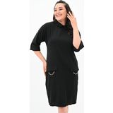 Koza Butik Kadın Büyük Beden Polo Yaka Elbise 5214-24 Siyah XL